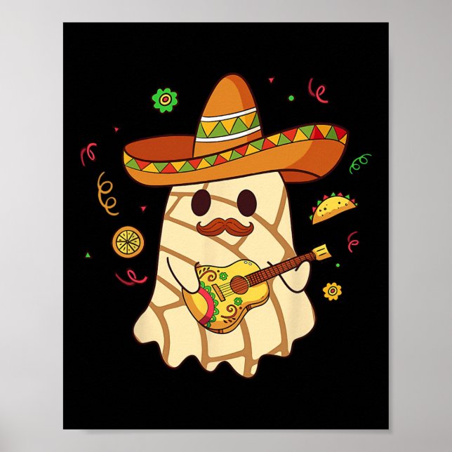 Poster Fantasmagórico Fantasma Toca Guitarra Conchas Pão  (Frente)