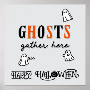 Poster Fantasmas Brancos Engraçados do Halloween