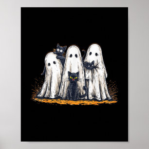 Poster Fantasmas engraçados segurando gatos negros no Hal