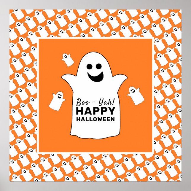 Poster Fantasmas Felizes, Festa de Halloween Laranja (Frente)