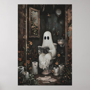 Poster Fantasmas Lendo Jornal no Banheiro Impressão, Escu