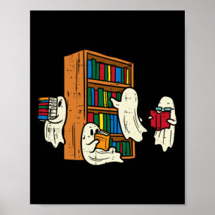Poster Fantasmas Lendo Livros Professor Halloween Bibliot