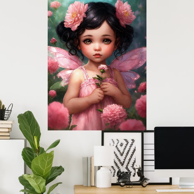 Poster Fantástica Linda Fada Rosa (Escritório em casa)