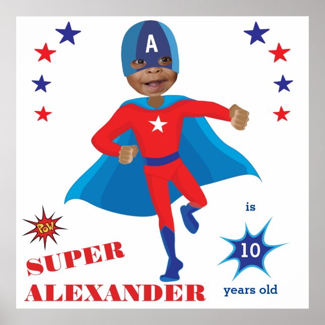 Poster Fantástico americano Super Herói Boy Birthday Trem (Frente)