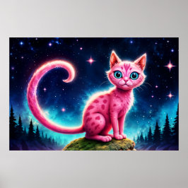 Poster Fantástico animal rosa e bonito no vale estrelado
