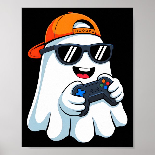 Poster Fantástico Fantasma Jogando Vídeo Jogo Halloween J (Frente)