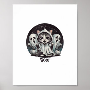 Poster Fantástico Ghost Cat Boo Halloween Animal Ghost Ga