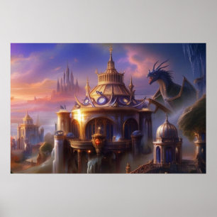 Poster Fantasy Art Fairytale Castles Mystical Dragon