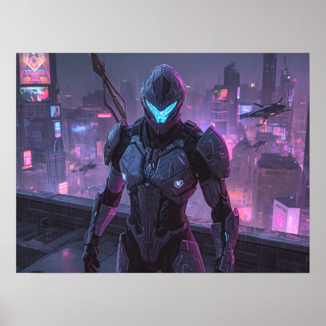 Poster Fantasy Art- Sentinel of the Neon Divide (Frente)