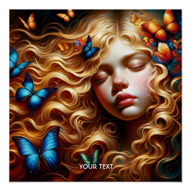 Póster Fantasy Bela Garota Dormindo Borboleta (Frente)