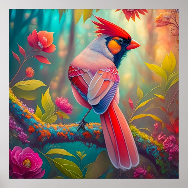 Poster Fantasy Birds Male Cardinal (Frente)