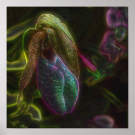 Poster Fantasy Blue Abstrato Lady Slipper Flower