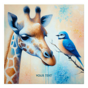Póster Fantasy Blue Giraffe Bird