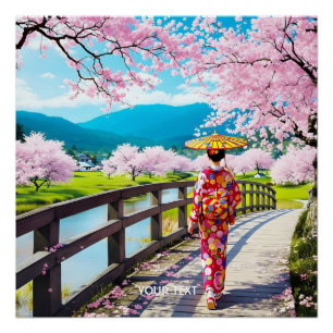Póster Fantasy Bonita Garota Japonesa Andando
