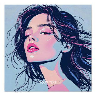 Póster Fantasy - Bonita Menina Azul Rosa
