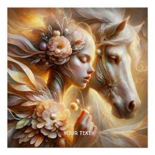 Póster Fantasy, Bonita Rapariga E Cavalo