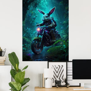 Poster Fantasy Bunny Rabbit Em Moto