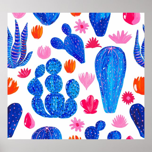 Poster Fantasy Cactos: Padrão Decorativo Sem Olhos. (Frente)