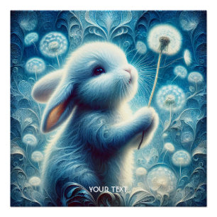 Póster Fantasy Coelho Bonito Coelho Flor