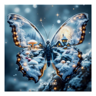 Póster Fantasy Cogumelos de borboleta fofa Inverno