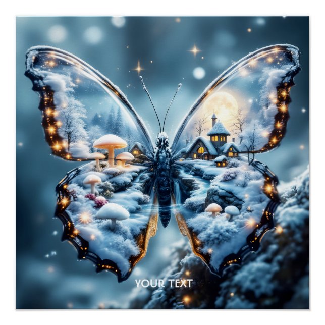Póster Fantasy Cogumelos de borboleta fofa Inverno (Frente)