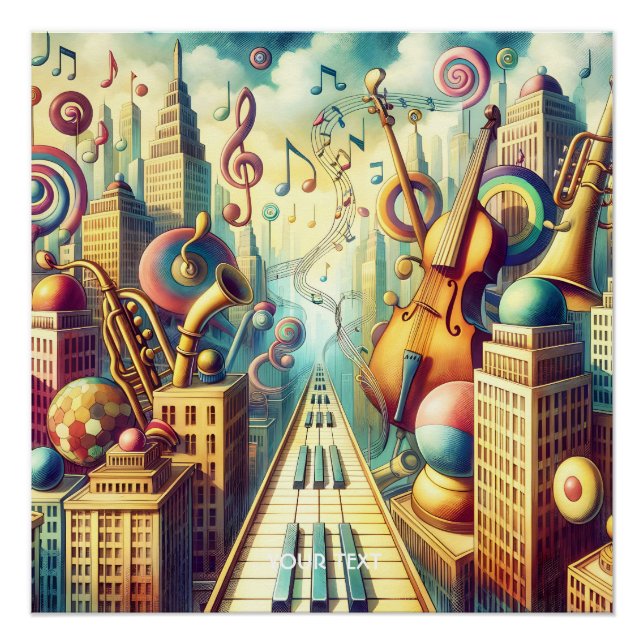 Póster Fantasy Cute Abstrato Music City (Frente)