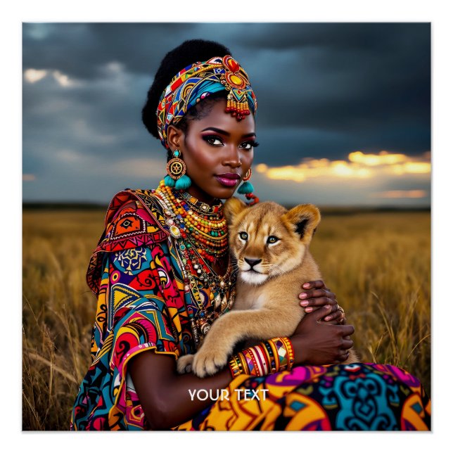 Póster Fantasy Cute African Woman Lion (Frente)
