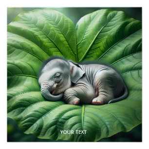 Póster Fantasy Cute Baby Elephant Leaf