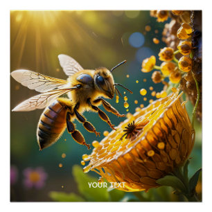 Póster Fantasy Cute Bee Flowers Sun