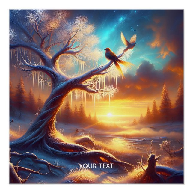 Póster Fantasy Cute Birds Sunset Tree (Frente)