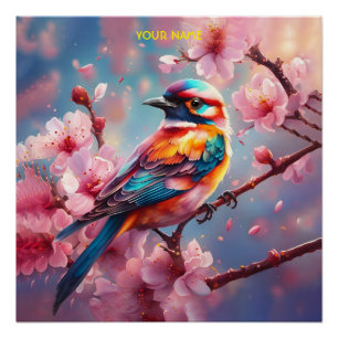 Póster Fantasy Cute Blue Bird Sakura