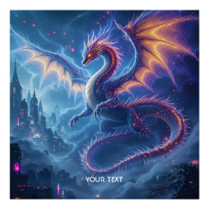 Póster Fantasy Cute Blue Dragon City
