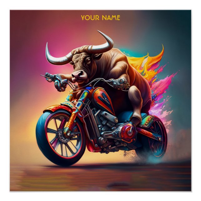 Póster Fantasy Cute Bull Riding Bike (Frente)