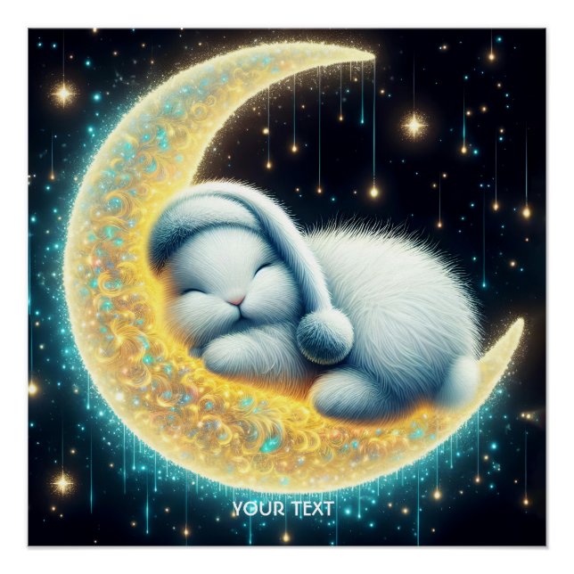 Póster Fantasy Cute Bunny Crescent Moon (Frente)