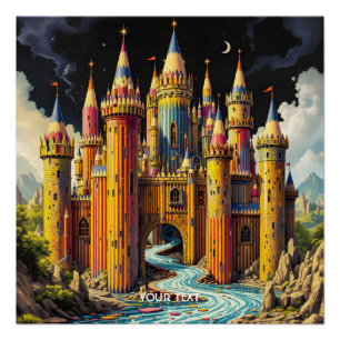 Póster Fantasy Cute Castle De Lápis