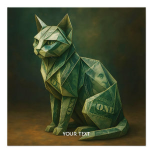 Póster Fantasy Cute Cat Money Origami