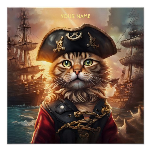 Póster Fantasy Cute Cat Pirate Hat (Frente)