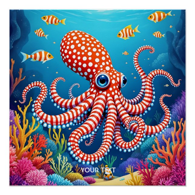Póster Fantasy Cute Checked Octopus Sea (Frente)