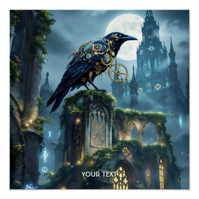 Póster Fantasy Cute Clockwork Raven Cathedral (Frente)