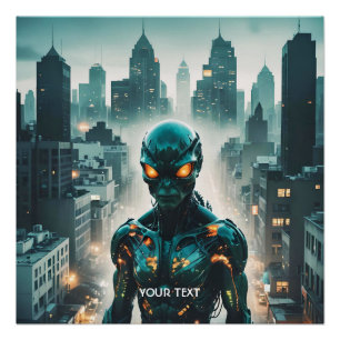 Póster Fantasy Cute Cyborg Evening City