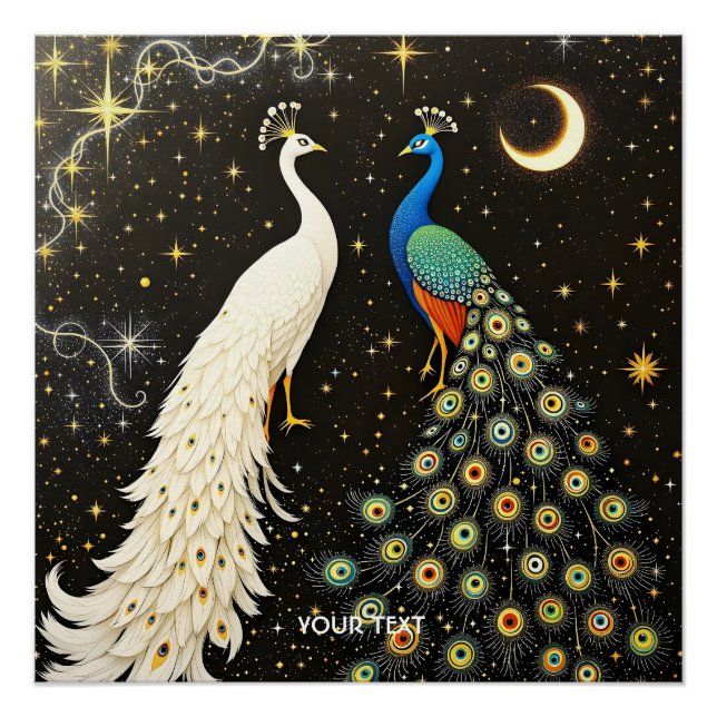 Póster Fantasy Cute Duo Abstrato Peacocks (Frente)