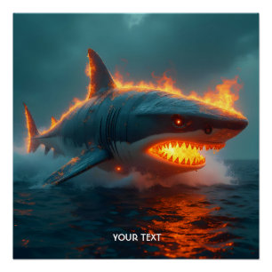 Póster Fantasy Cute Fire Shark Sea