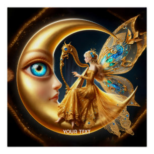 Póster Fantasy Cute Girl Jogando Harp