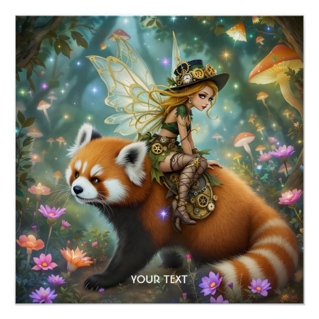 Póster Fantasy Cute Girl Riding Panda (Frente)