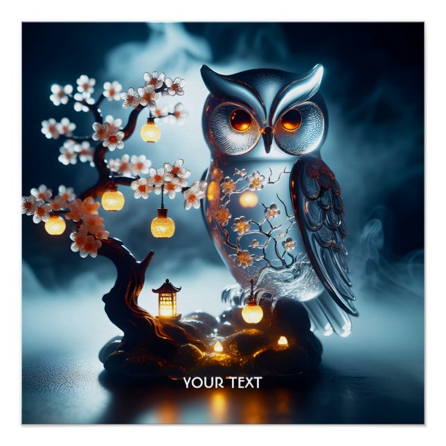Póster Fantasy Cute Glass Owl Sakura (Frente)