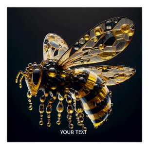 Póster Fantasy Cute Glass Yellow Bee Black