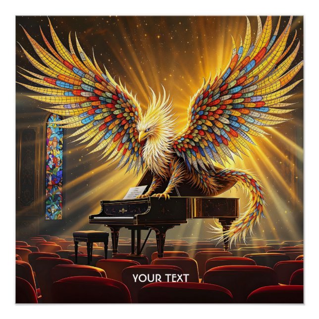 Póster Fantasy Cute Griffon Tocando Piano (Frente)
