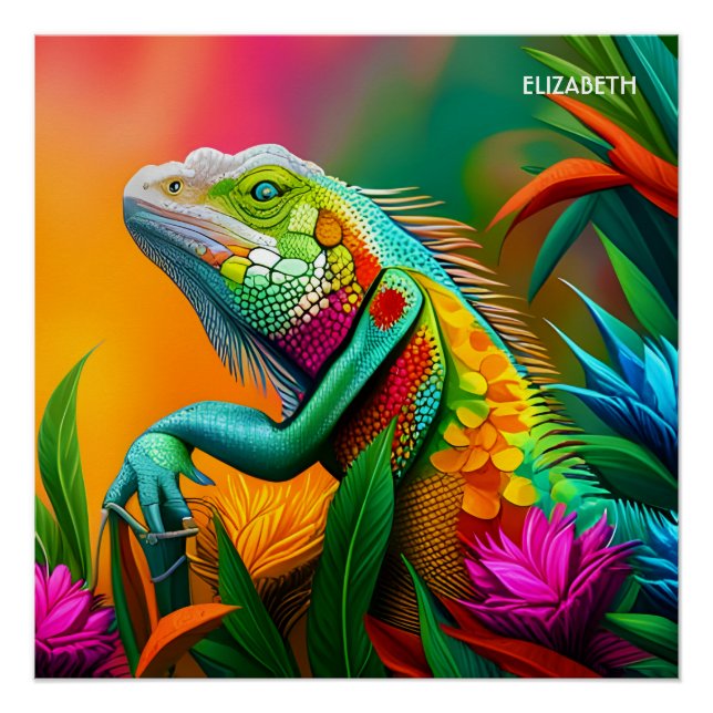 Póster Fantasy Cute Iguana Art Deco Style (Frente)