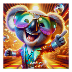 Póster Fantasy Cute Koala Dancing Disco