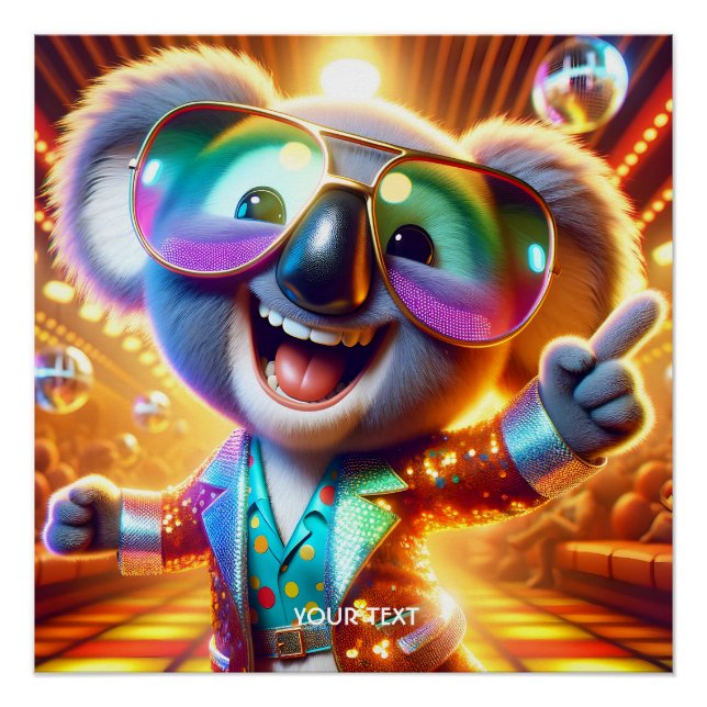 Póster Fantasy Cute Koala Dancing Disco (Frente)
